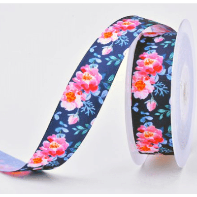 gucci spring flowers on navy ribbon 25mm