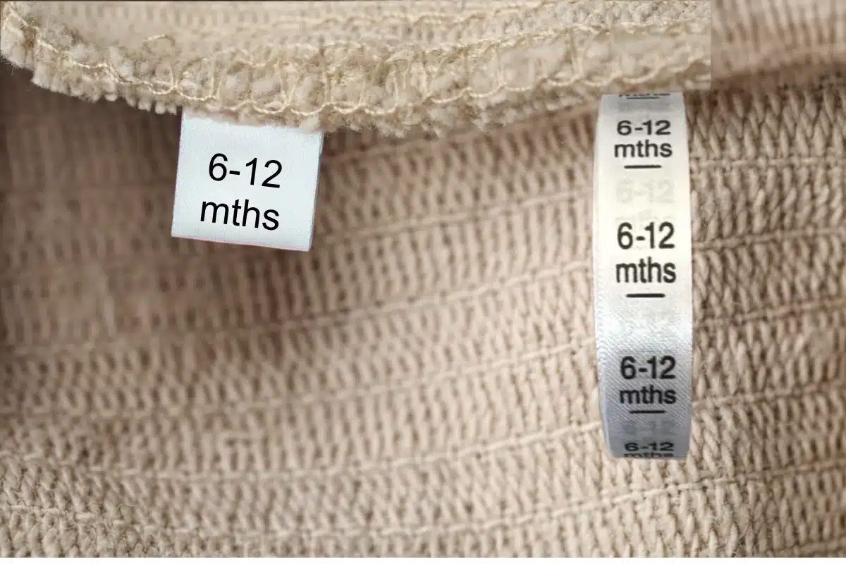 6-12 months garment size tags for baby