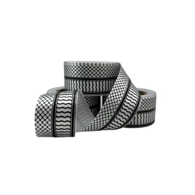White Satin Ribbon with Black Keffiyeh Pattern 30mm | Ribbon Place - Image 2