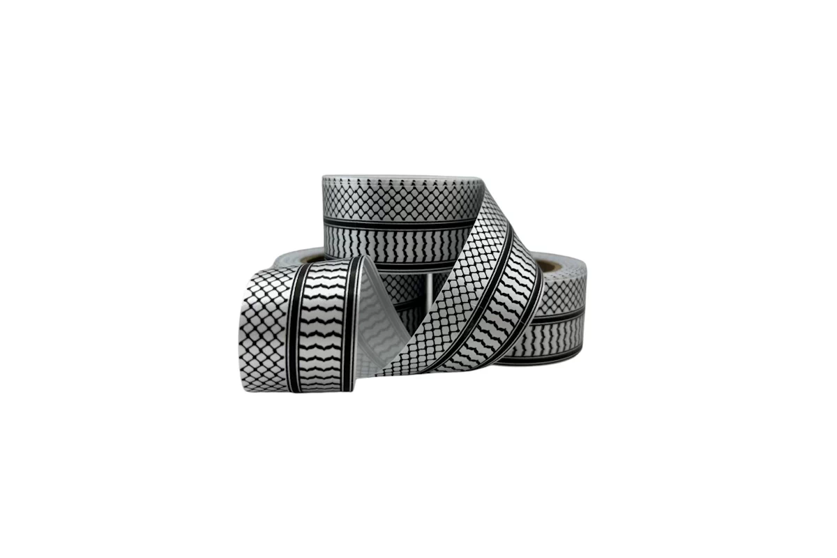 White Satin Ribbon with Black Keffiyeh Pattern 30mm | Ribbon Place - Image 2