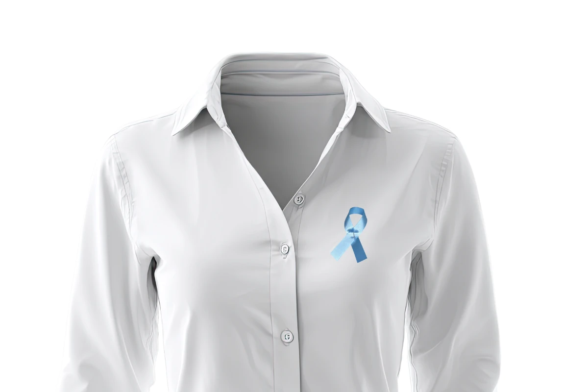 light blue awareness ribbons on shirt