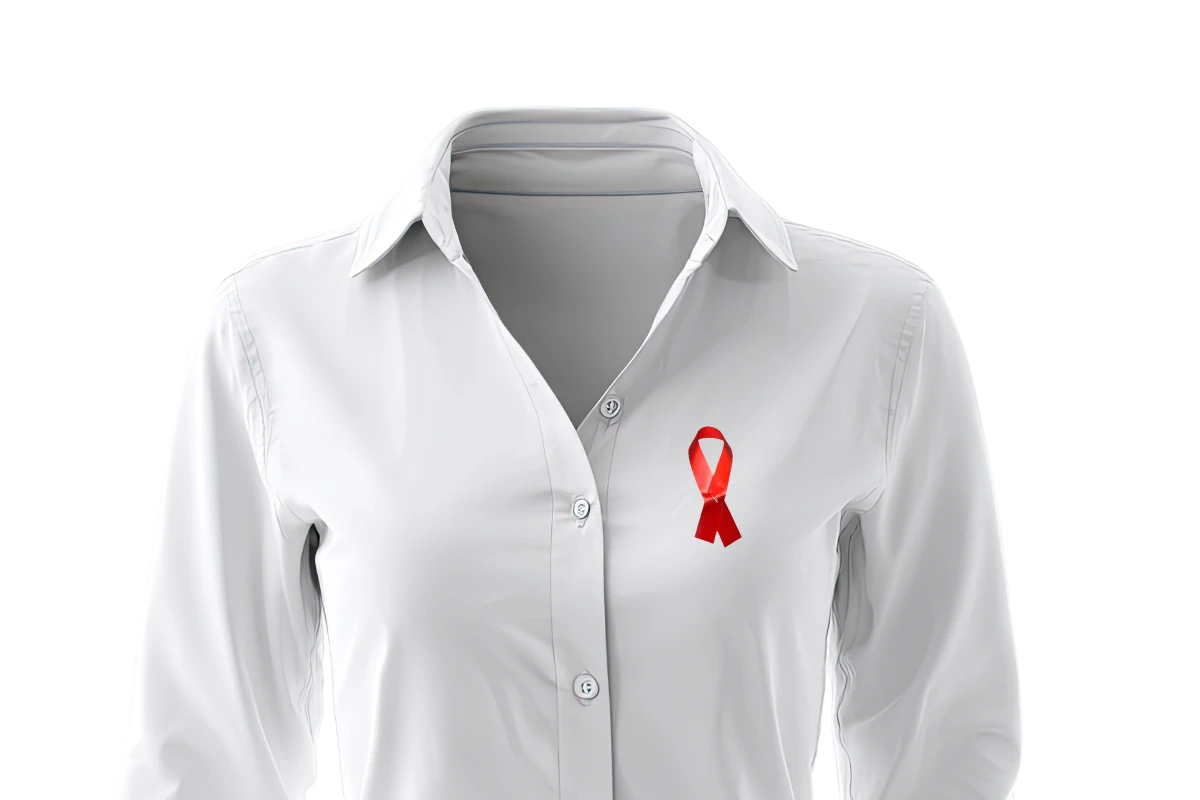 red awareness ribbon on shirt