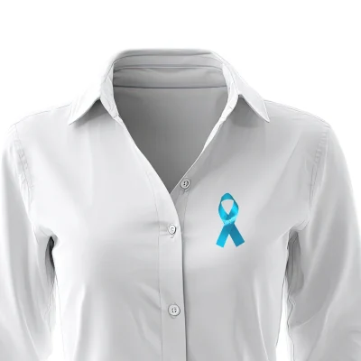 teal awareness ribbon on shirt