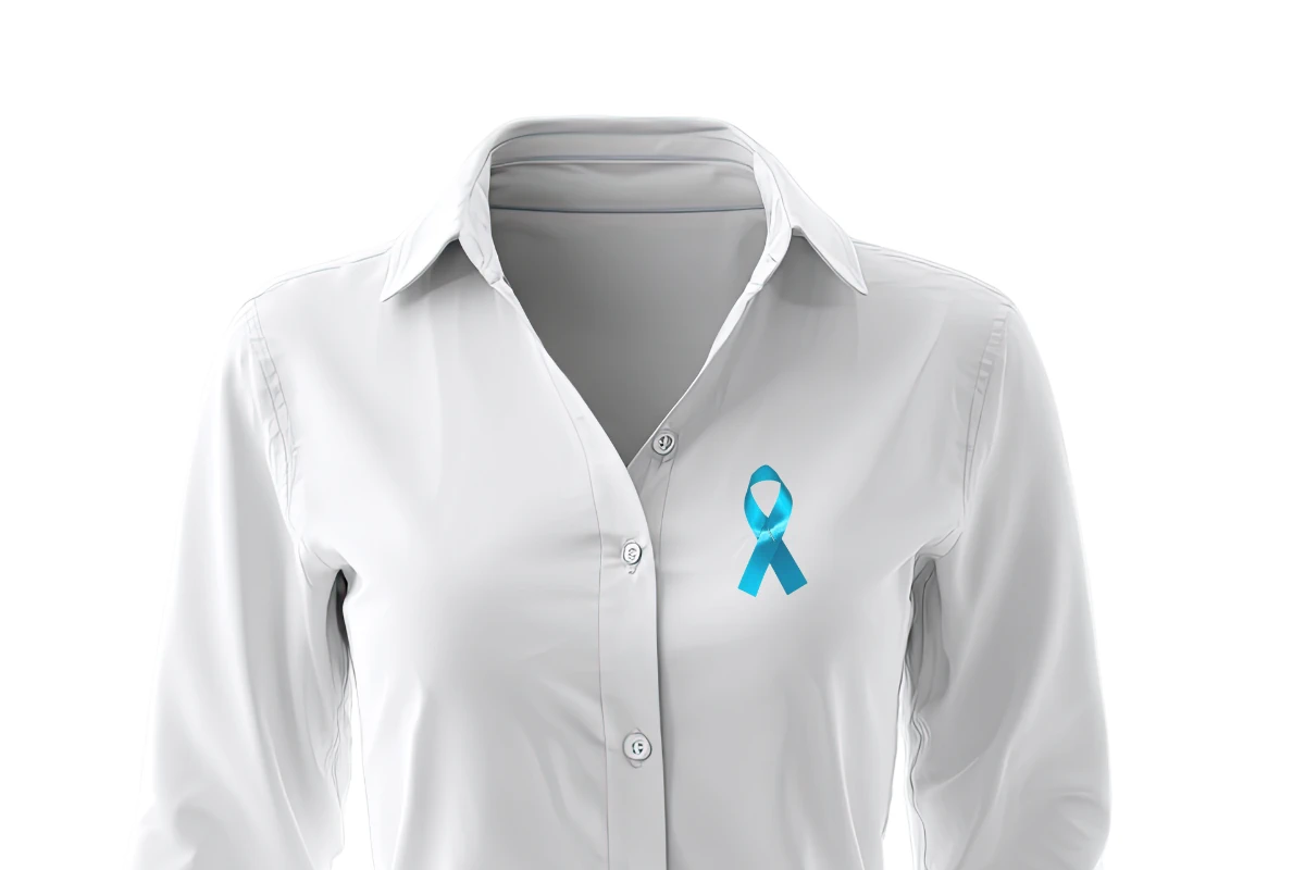 teal awareness ribbon on shirt