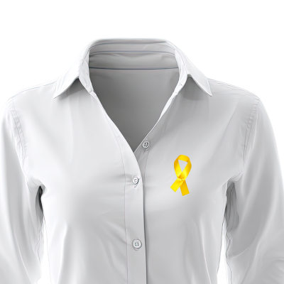 yellow awareness ribbons on shirt