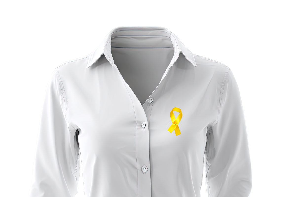 yellow awareness ribbons on shirt