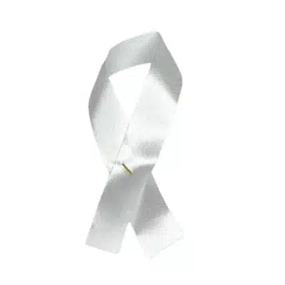 white awareness ribbons ready to wear