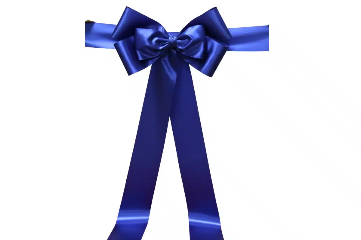 ribbon cutting ceremony bow criss-cross royal blue