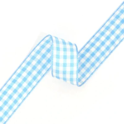 checked gingham ribbon light blue 15mm