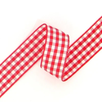 checked gingham ribbon 15mm red white