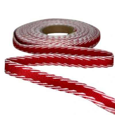 10mm red and white petersham diagonal stripes Christmas ribbon 10m