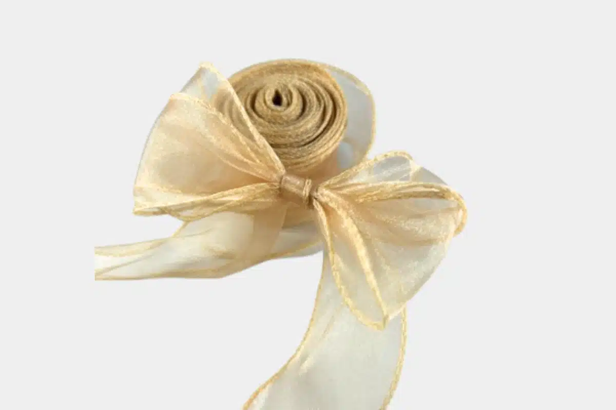 gold fishtail organza ribbon 38mm