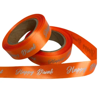 Happy Diwali ribbon orange silver