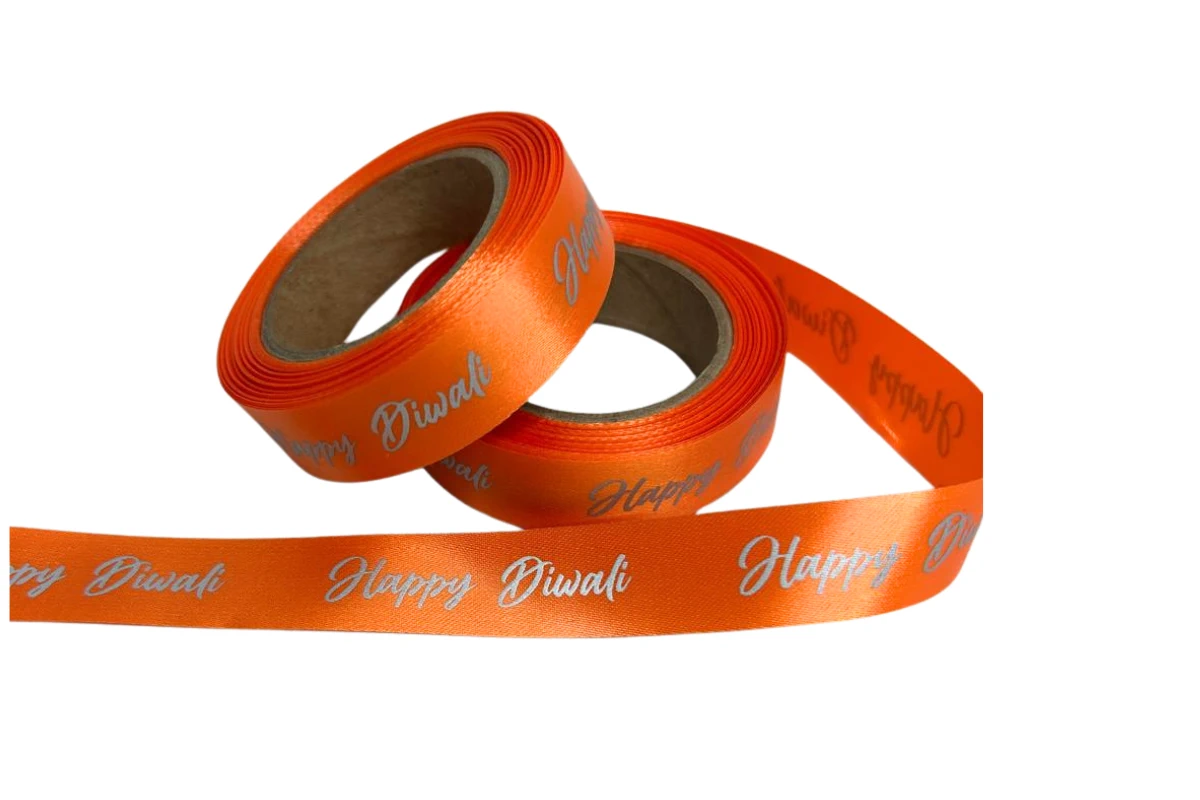Happy Diwali ribbon orange silver