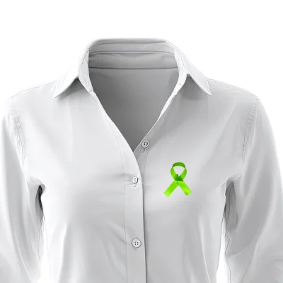 lime green awareness ribbon on shirt