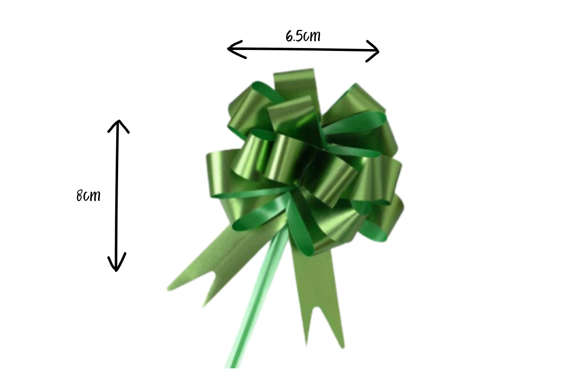 matte metallic green magic pull bow 6.5cm x 8cm