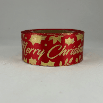 satin ribbon merry Christmas red and gold 25mm