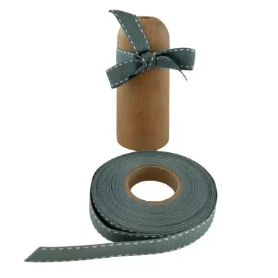 duck egg blue petersham ribbon with light cream saddle stitch 15mm x 10m