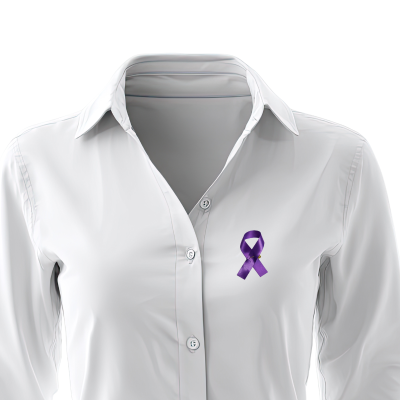 purple awareness ribbon on shirt