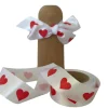 25mm White Satin Ribbon with Big Red Heart Print