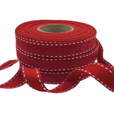 red petersham white saddle stitches 15mm x 10m