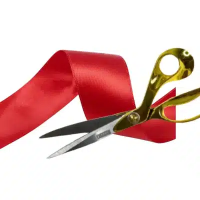 ribbon cutting ribbon red with gold scissor