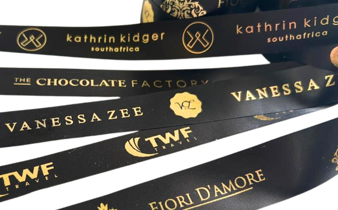 black satin with gold foil print