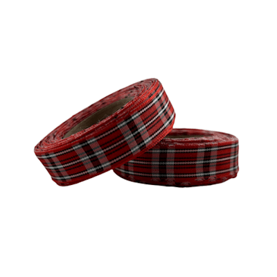 tartan plaited black red white ribbon 15mm