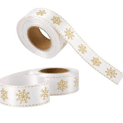 White satin with gold foiled snowflakes patter 20mm