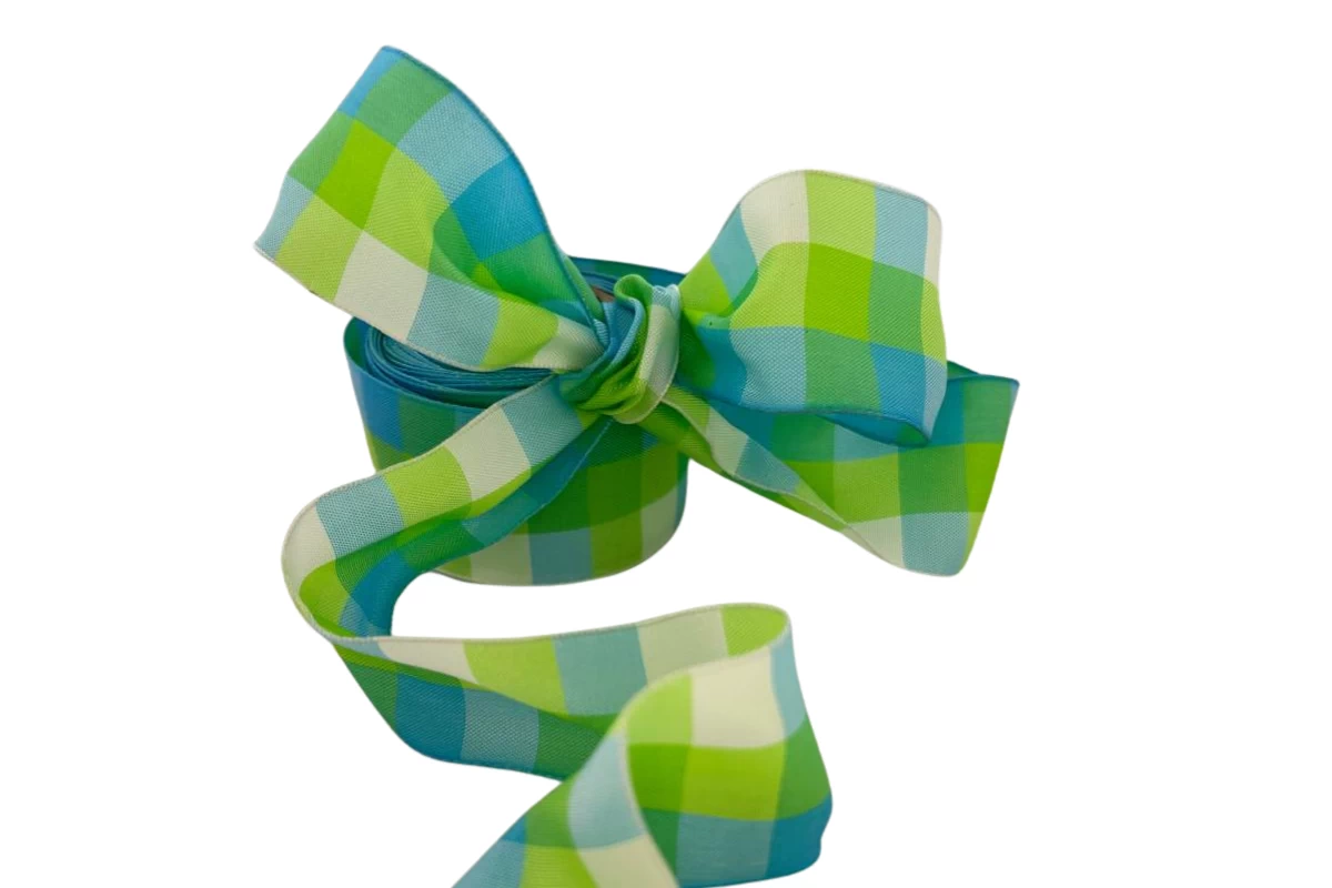 Wire edged taffeta ribbon blue green