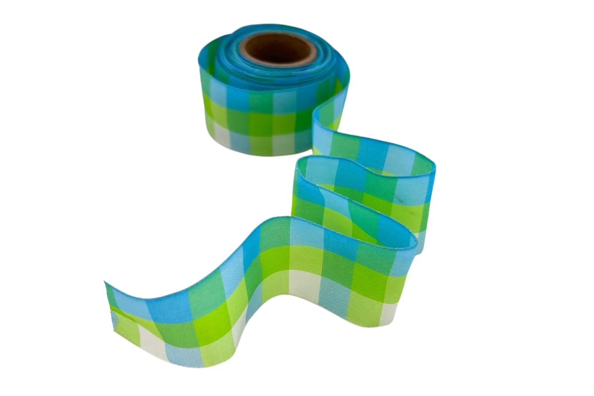 Wire edged taffeta ribbon blue green 40mm