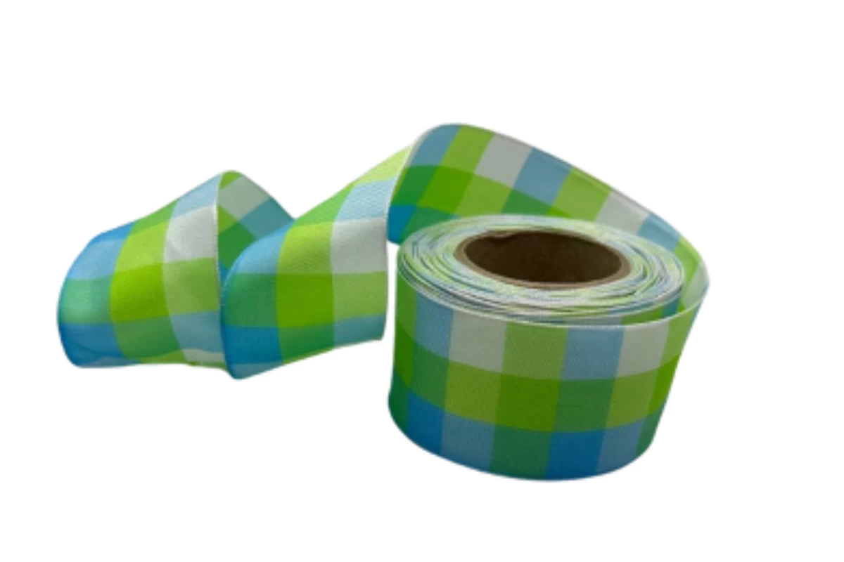 Wire edged taffeta ribbon blue green 40mm x 20m