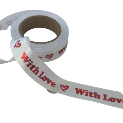 15mm white satin ribbon with love red